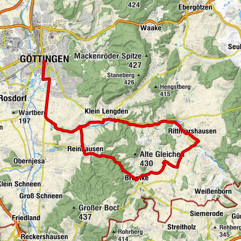 Bike route from Göttingen around Die Gleichen