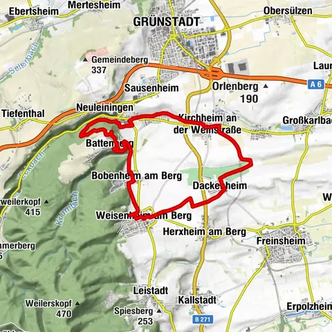 Rundtur gennem vin og skov: Weisenheim am Berg - Bobenheim am Berg - Leiningerland - Dackenheim