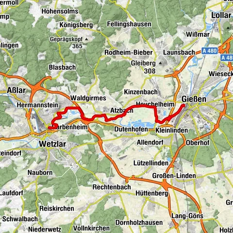 Lahn cycle path 4th stage upstream Wetzlar - Gießen