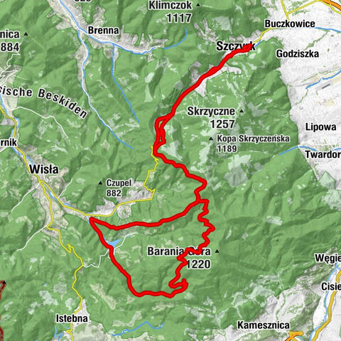 Nr.8 Szczyrk,Bialy Krzyz,Cienkow,Skocznia Malinka, Wisla Czarne ,Wodospad,Schronisko Przyslop,Bialy Krzyz,Szczyrk