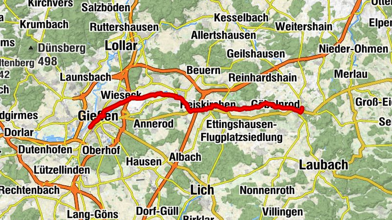 Wieseck bike path: Grünberg - Gießen