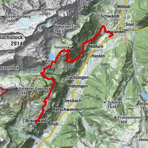 Braunwald - Oberblegisee - Luchsingen oder Schwanden