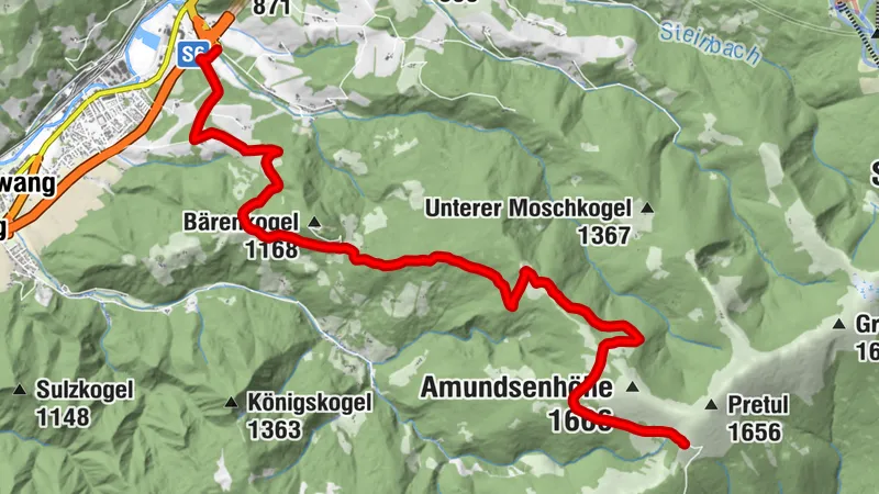 Mountainbikestrecke zum Roseggerhaus auf die Pretul