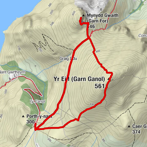 Pistyll - Yr Eifl (Garn Ganol) - Mynydd Gwaith (Garn For) - Graig Ddu