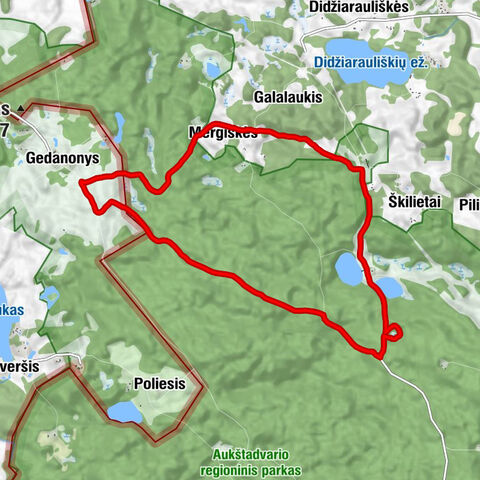 Aukštadvario seniūnija - Škilietai - Mergiškių alkakalnis - Stakliškių seniūnija