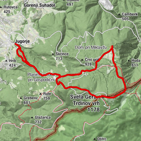 Gabrje - Planinska koča pri Gospodični - Logarjev kogel - Sveta Gera / Trdinov vrh