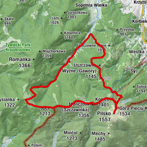 Kolonia - Góra Pięciu Kopców - Pilsko - Walęgówka