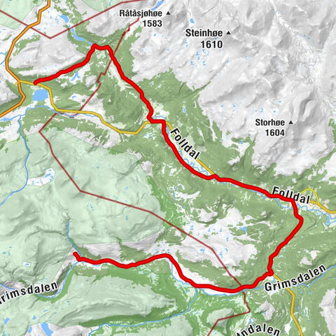 Hjerkinn fjellstue - Dalåsen - Bruvoll - Grimsdalshytta