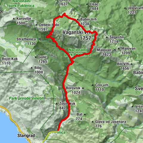 Klanci - Lugarnica Sumarska Kuca - Planinarski dom Paklenica - Vaganski vrh