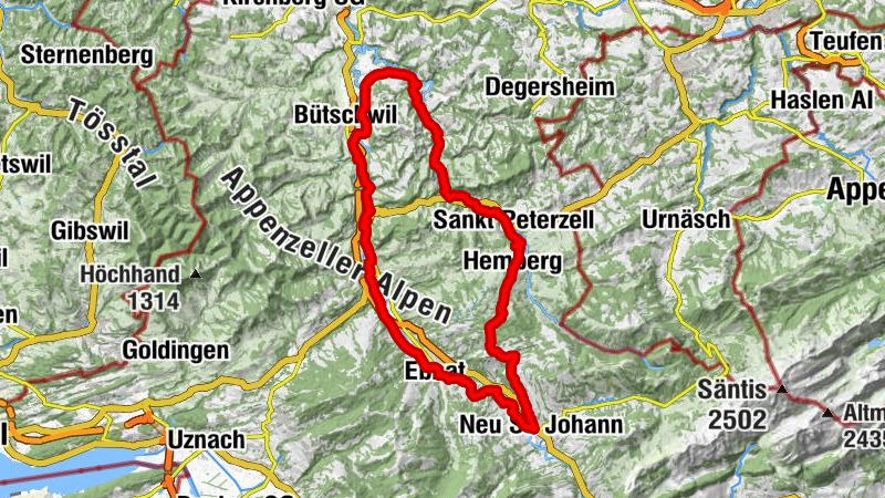 Rennrad-Tour Wattwil - Bütschwil - Brunnadern - Hemberg - Nesslau - Wattwil