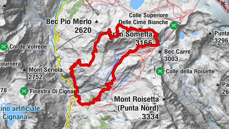 Gegenüber des Matterhorns, vier Gipfel (Grand Sometta, 3x Motta di Plete)