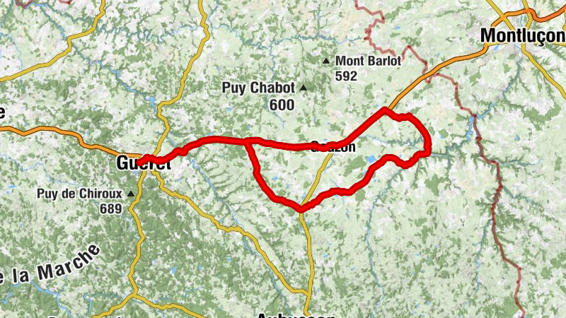 Rolling route between Guéret and Chambon-Sur-Voueize